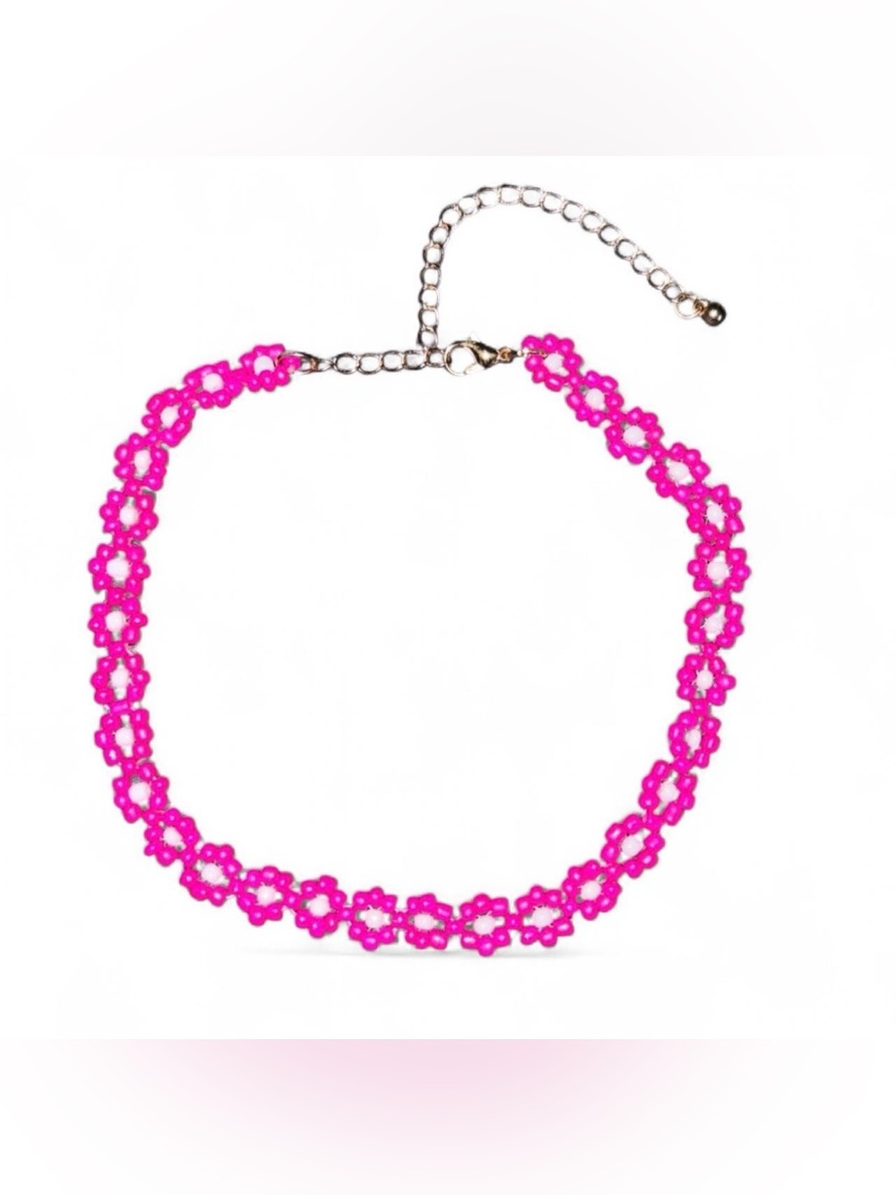 Pink Beaded Daisy Choker Necklace